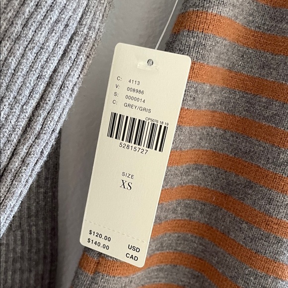 Anthropologie Gray and Orange Brown Striped Women's Sweater Fall NWT $120 XS - Picture 7 of 8